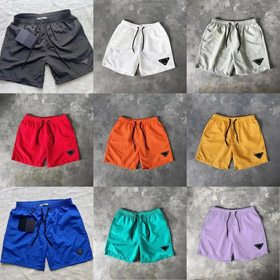 PRADA Solid Color Logo Spitze-Up gerade Casual Shorts-2903